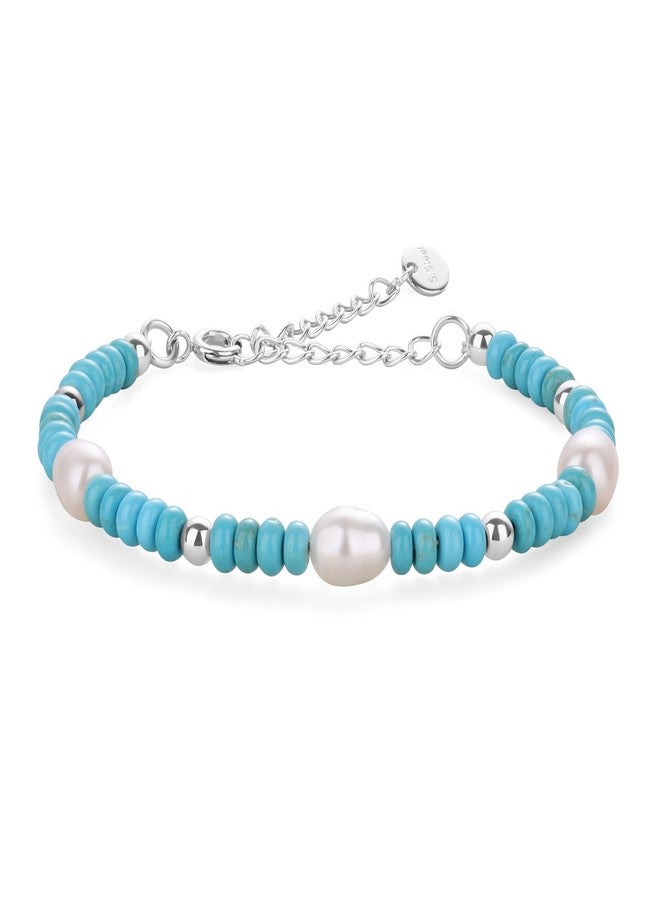 GAVU Women's Freshwater Pearl Bracelet Turquoise Bracelet for Women, Crystal Beaded Bracelet for Women - Image 1