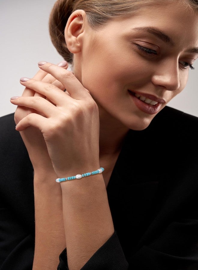 GAVU Women's Freshwater Pearl Bracelet Turquoise Bracelet for Women, Crystal Beaded Bracelet for Women - Image 3