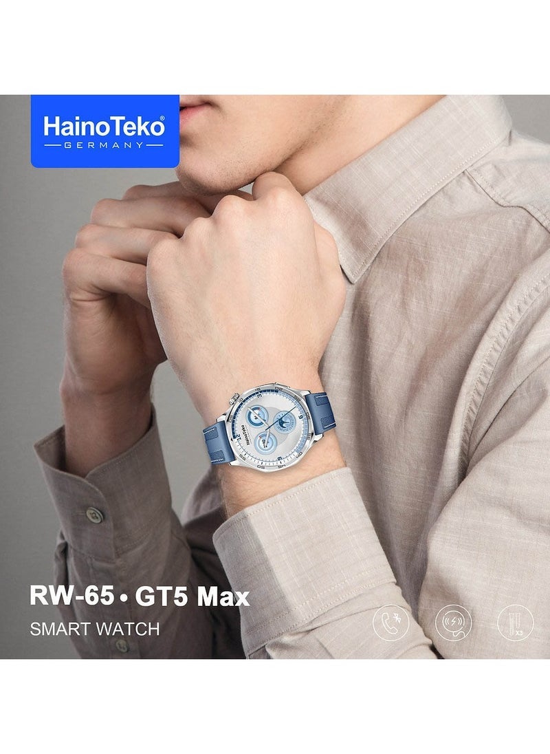 Haino Teko RW-64 GT5 Max Smartwatch for Men – Large AMOLED Display with Vibrant Colors and Clear Visibility – Built-in Voice Assistant for Hands-Free Control – Includes 3 Pair Straps for Style Versatility – Sleek Blue Design with Advanced Fitness Tracking and Notifications  - Image 4