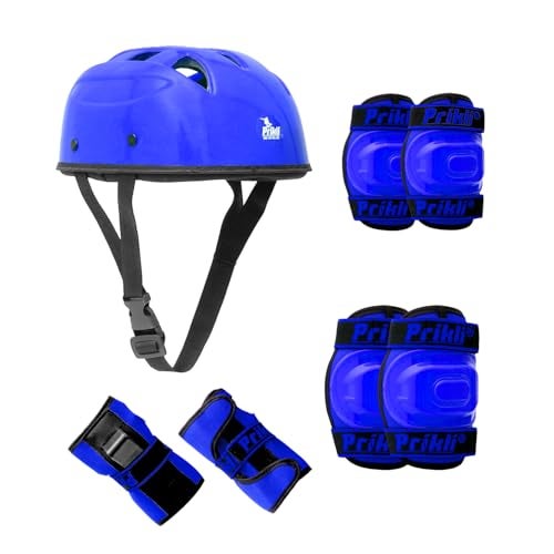 PRIKLI Kids Protective Gear Set 4-in-1 | Knee Pads, Elbow Pads & Wrist Guards for Skateboarding, Roller Skating, Cycling & BMX | Adjustable Velcro Straps | 5-12 Years | Blue - Image 1