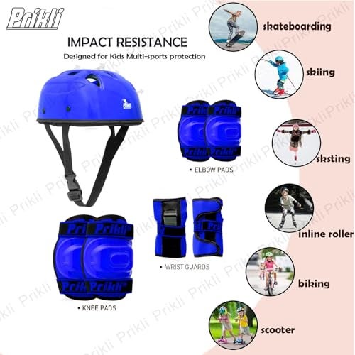 PRIKLI Kids Protective Gear Set 4-in-1 | Knee Pads, Elbow Pads & Wrist Guards for Skateboarding, Roller Skating, Cycling & BMX | Adjustable Velcro Straps | 5-12 Years | Blue - Image 5