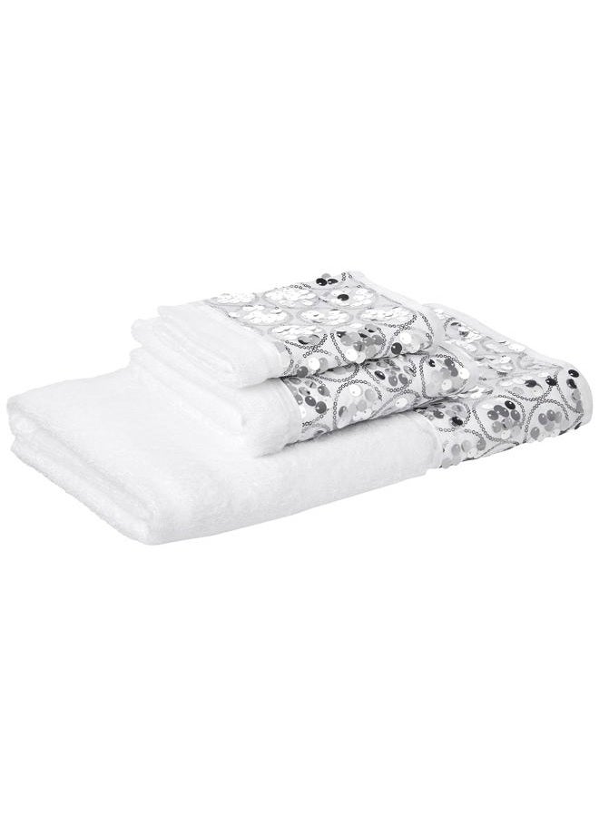 Popular Bath Sinatra Modern Bathroom Towel Set 3 Piece Hand and Wash Towel Luxury Contemporary Decor Bling Bath Towel Sets Soft, Plush and Highly Absorbent, White - Image 1