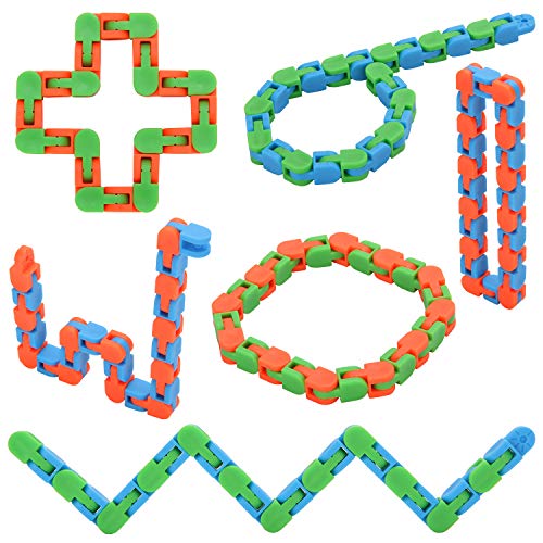 Yeetec 6 Pack 24 Links Wacky Tracks Snap and Click Fidget Toys, Finger Sensory Toys, Snake Puzzles for Stress Relief, Party Bag Fillers, Party Favours, Random Color - Image 1