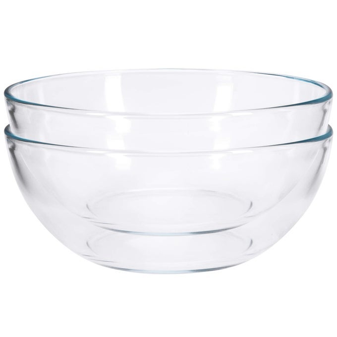 8INCH ROUND TEMPERED GLASS BOWL FOR MIXING SALAD OR CEREAL SET OF 2