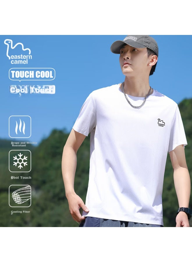Eastern Camel Men's Ice Silk Short Sleeve T-shirt Summer Thin Breathable Cooling Quick-dry Outdoor Sports Half Sleeve Top Black M