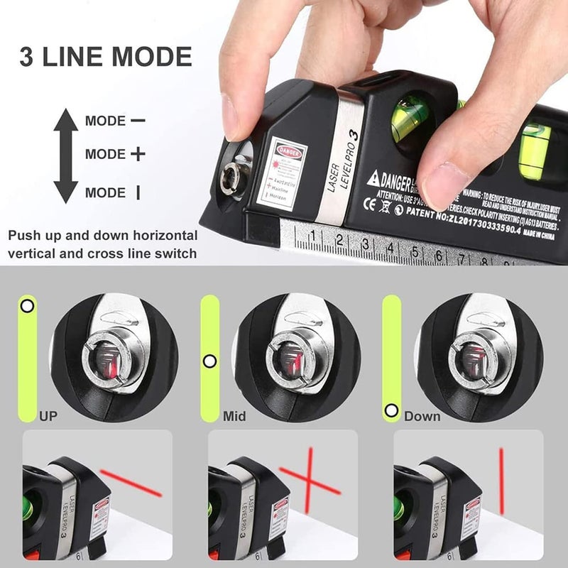 U-HOOME Laser Level Tool, Multipurpose Laser Level Kit, Cross Line Laser Level, Laser Line Leveling Beam Tool with Tight Tape Measure Ruler, Metric Rulers - Image 3