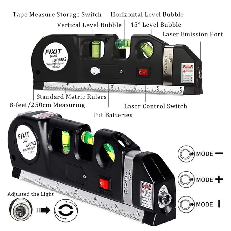 U-HOOME Laser Level Tool, Multipurpose Laser Level Kit, Cross Line Laser Level, Laser Line Leveling Beam Tool with Tight Tape Measure Ruler, Metric Rulers - Image 2