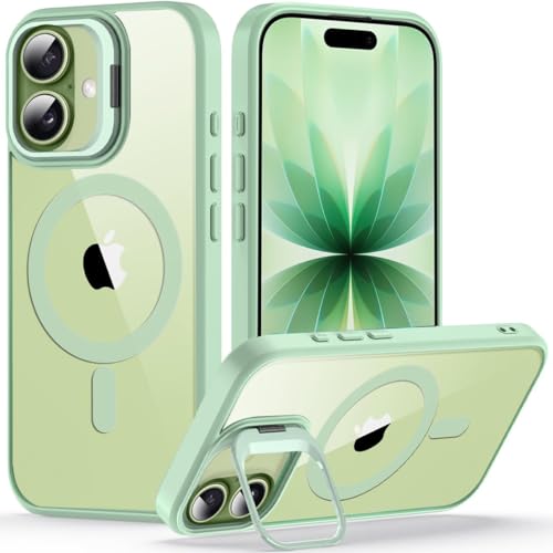 VONZEE Clear Camera Kickstand Case for iPhone 17, Built-in Adjustable Camera Stand, Clear Magnetic Mag-Safe Shockproof Classic Series Phone Cover (Matcha Green) - Image 1