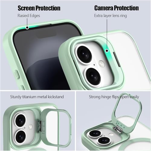 VONZEE Clear Camera Kickstand Case for iPhone 17, Built-in Adjustable Camera Stand, Clear Magnetic Mag-Safe Shockproof Classic Series Phone Cover (Matcha Green) - Image 5