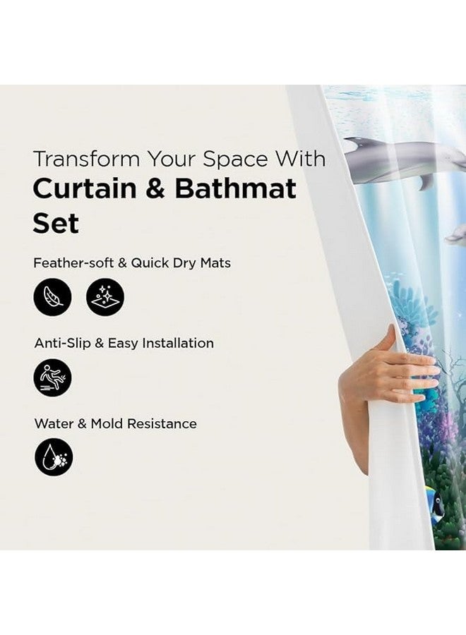 Kuber Industries Kuber Industries Shower Curtain & Bathroom Mat Set | Shower Curtain-Bath Mat-Toilet Mat Combo Set | Non-Slip Bathroom Accessories for Home | YF6-3T | Set of 3 | Multicolor - Image 2