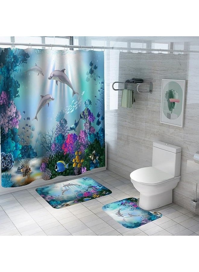 Kuber Industries Kuber Industries Shower Curtain & Bathroom Mat Set | Shower Curtain-Bath Mat-Toilet Mat Combo Set | Non-Slip Bathroom Accessories for Home | YF6-3T | Set of 3 | Multicolor - Image 1