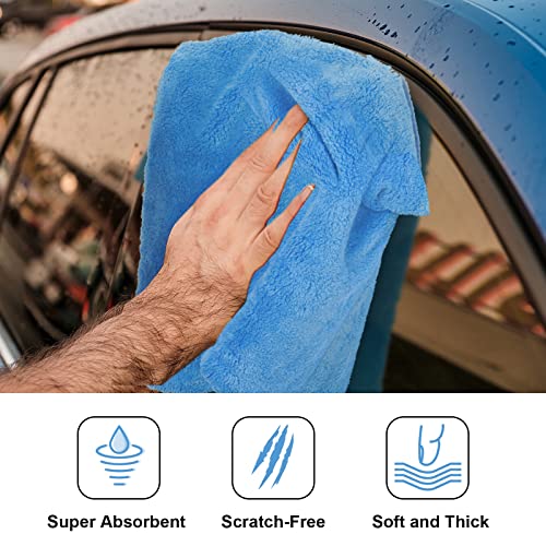 Shimeyao 30 Pcs Edgeless Microfiber Plush Towels for Cars Detailing Drying Wash Polishing Absorbent Cleaning Cloths, 500 GSM, 16 x 16 Inch(Light Blue) - Image 4