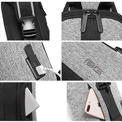 BANGE Unisex Anti theft Waterproof Crossbody Sling bag with USB charging (Grey) - Image 5