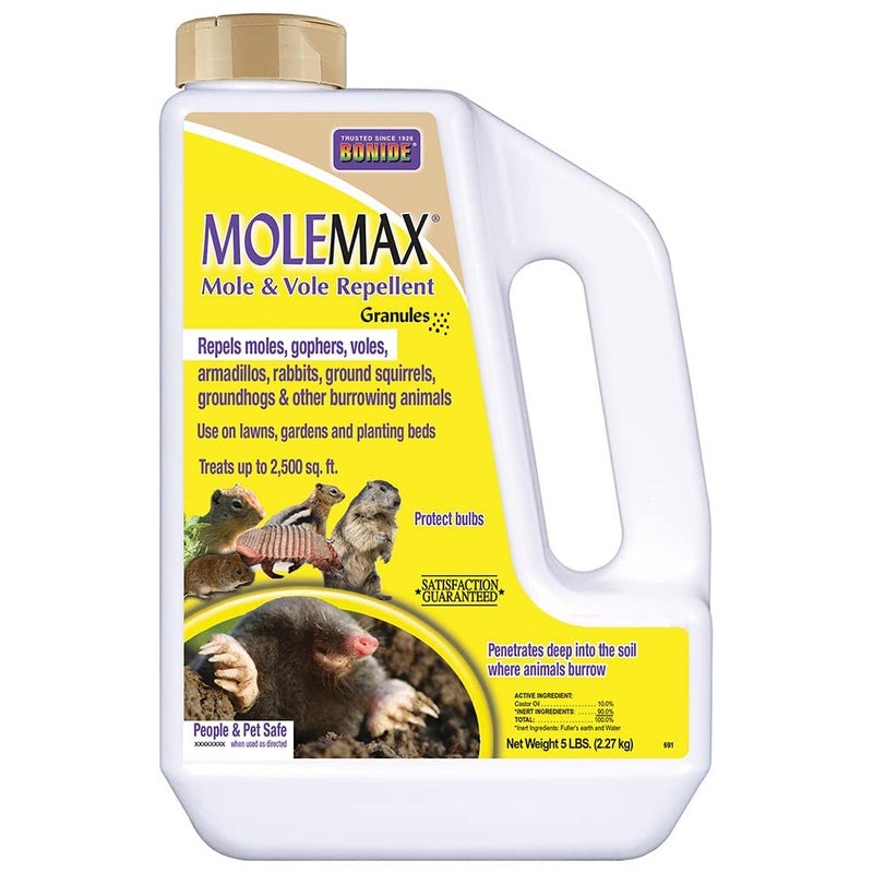 Bonide MOLEMAX Mole & Vole Repellent Granules, 5 lbs. Ready-to-Use, Outdoor Lawn & Garden Mole Control, People & Pet Safe - Image 1