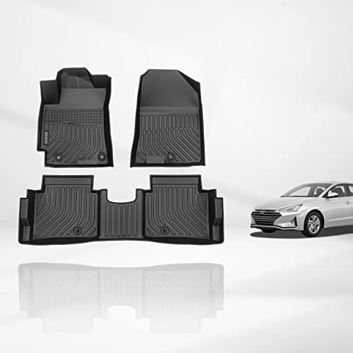 KELCSEECS® Floor Mats Custom for Hyundai Elantra 2020 2019 2018 2017 All Weather Protection TPE Heavy Duty Non-Slip Automotive Floor Liners Fits Front & 2nd Row Full Set Accessories, Black - Image 1