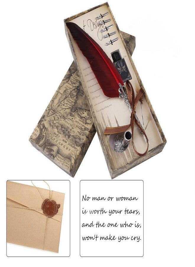 Zerone English Calligraphy Feather Dip Quill Pen Writing Ink Set Stationery Gift Box with 5 Nibs(Red) - Image 3