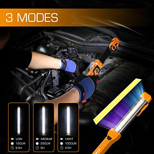 EverBrite 1000LM LED Work Light, Rechargeable Work Light for Mechanics with Dual Magnetic Bases&Hanging Hooks, 4 Lighting Modes, USB C Cable, for Car Repairing, Working, and Hurricane, Pack of 1 - Image 3