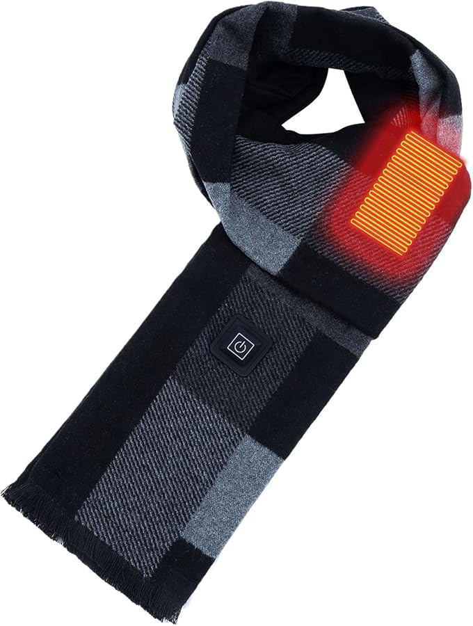 Black Heated Scarf Wrap USB Rechargeable Cordless 3 Heat Settings for Women Men - Image 1