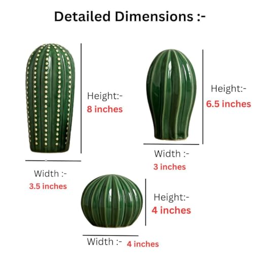PUREZENTO 'CactusGlow' Ceramic Showpiece - Set of 3 | Stylish Boho Minimalist Cactus Green Matte Finish Figurines | Ceramic Decorative Showpiece for Home Decor, Living Room, Office, Tabletop & Shelf - Image 2