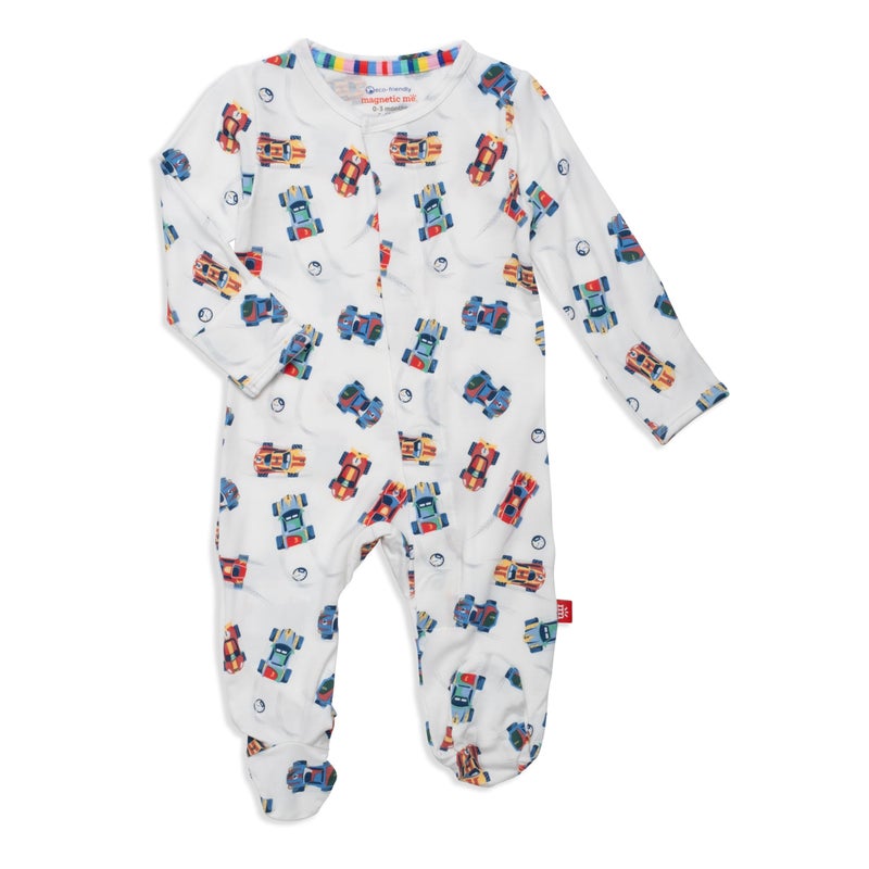 Magnetic Me Boys Modal Magnetic Baby Footie Pajamas | Silky Soft Modal Fabric | Formula Fun | 0-3 Months - Image 1