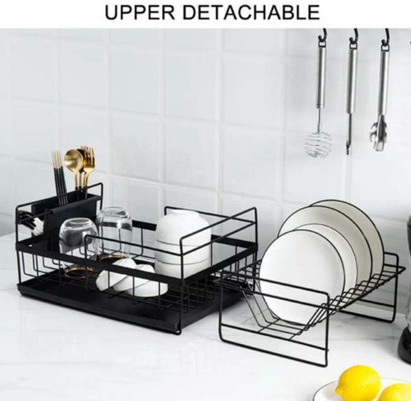 Raawan 2 Tier Dish Rack Kitchen Dish Rack Drainer 2 Layers Detachable Stainless Steel Dish Rack,Dish Drainer for Kitchen Sink Organizer Utensil Holder Cup Holder (Black) (Black) - Image 3