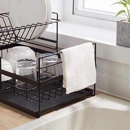 Raawan 2 Tier Dish Rack Kitchen Dish Rack Drainer 2 Layers Detachable Stainless Steel Dish Rack,Dish Drainer for Kitchen Sink Organizer Utensil Holder Cup Holder (Black) (Black) - Image 5