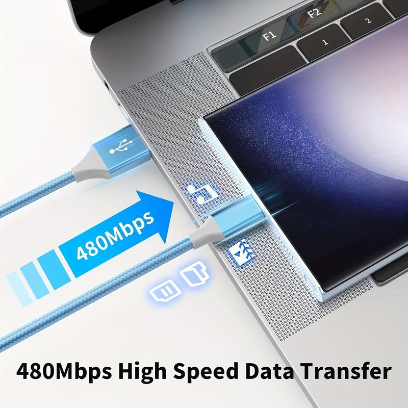5 قطع كابل شحن سريع مضفر من USB A إلى USB C متوافق مع iPhone 15 16 Pro Max وجوجل بيكسل وهواوي وسوني إكسبيريا وموتورولا - Image 3