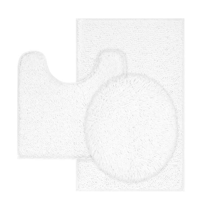TREETONE Chenille Bath Mat 3 Piece Bathroom Rugs Set 20x20 Inchs UShape Contoured Toilet Mat  20x32 Inchs Rug  Lid Cover Soft Water Absorbent Plush Rugs for Tub Shower  Bath Room White