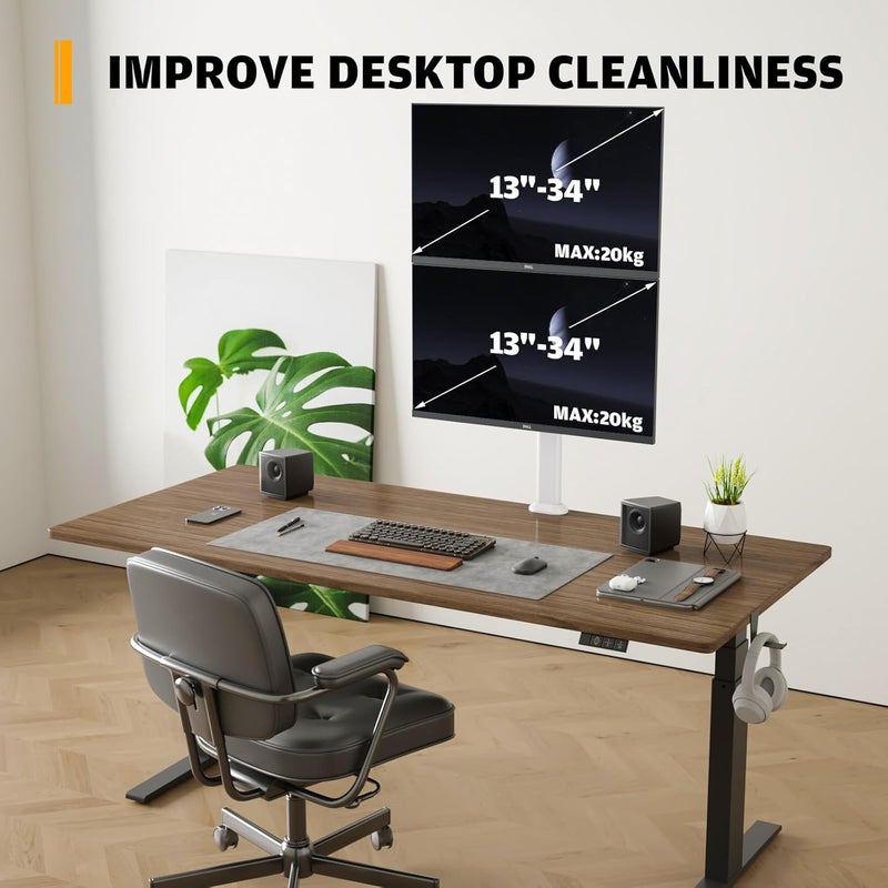 Hemudu Dual Monitor Articulating Desk Mount Arm Stand - Vertical Stack Screen Supports Two 13 to 34 Inch Computer Monitors with C Clamp White - Image 4