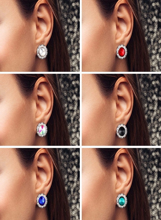 BESTEEL Rhinestone Earrings Round Shaped for Women Girls, Acrylic Stone Inside Halo Crystal Stud Earrings, Multicolor Dance Competition Earrings for Stage Opera Performance Wedding Bridal Party, 15mm, - Image 4