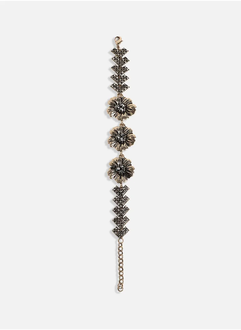 SOHI Metallic Flora Bracelet - Dark Silver-Colour