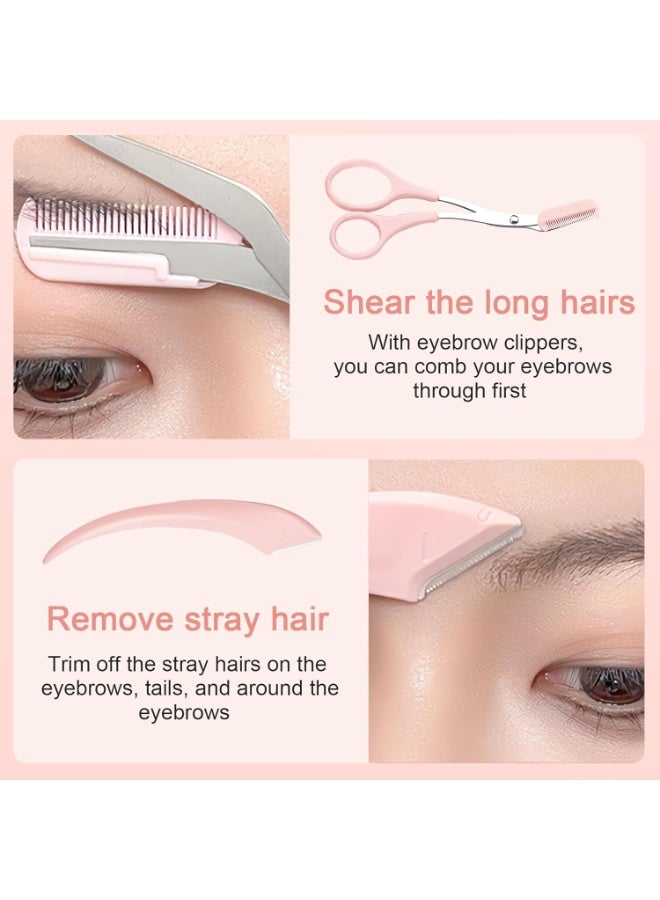 مجموعة تشذيب الحواجب، مقص وشفرة من الفولاذ المقاوم للصدأ مع مشط، أدوات احترافية للعناية بالحواجب من أجل تشكيل دقيق - Image 5