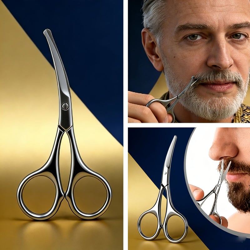 Curved Nose Hair Scissors Multifunctional Stainless Steel Manual Portable Trimmer Household Men Beard Mustache Grooming Tool Rounded Tip Safe for Nasal Area Compact Easy to Carry Daily Cleaning Care Personal Beauty Tool - Image 5
