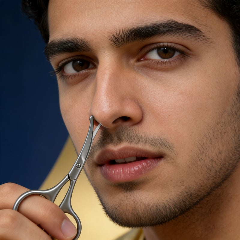 Curved Nose Hair Scissors Multifunctional Stainless Steel Manual Portable Trimmer Household Men Beard Mustache Grooming Tool Rounded Tip Safe for Nasal Area Compact Easy to Carry Daily Cleaning Care Personal Beauty Tool - Image 4