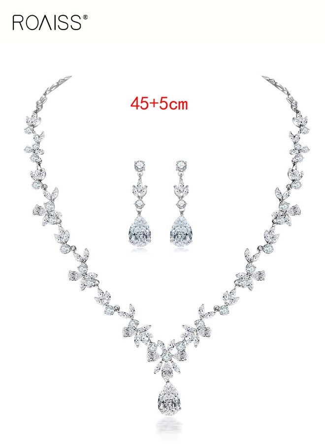 رويس مجموعة مجوهرات زفاف نسائية أنيقة من الألماس على شكل دمعة، مكونة من ثلاث قطع خفيفة الوزن، أقراط، سوار، وقلادة على شكل دمعة، فساتين زفاف، مثالية لحفلات الزفاف - Image 5