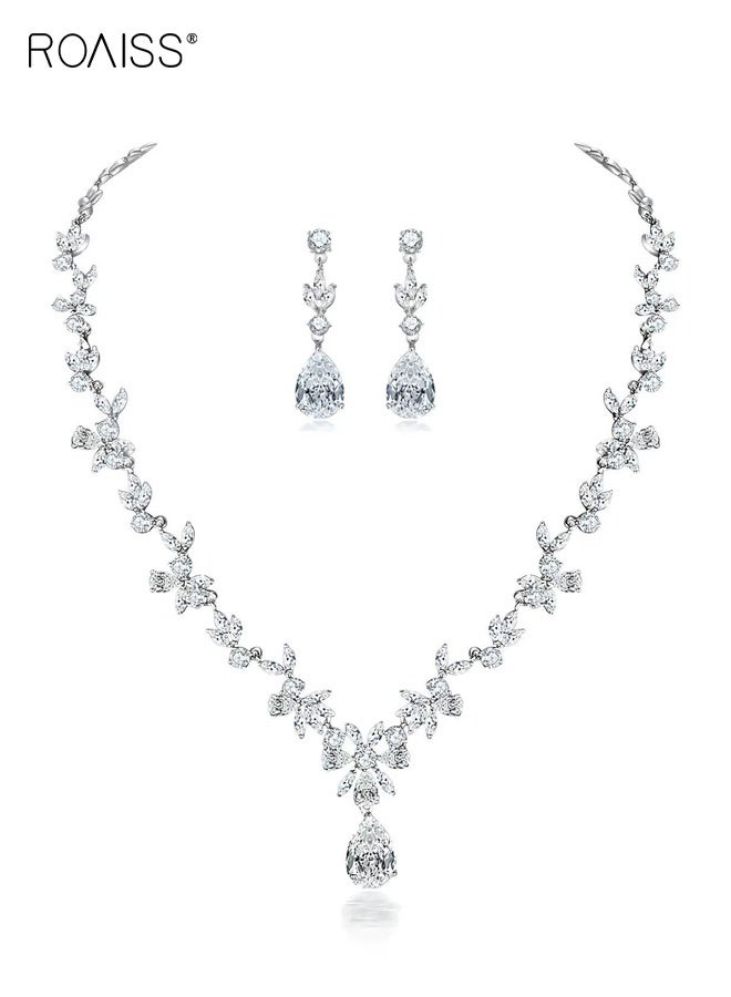 رويس مجموعة مجوهرات زفاف نسائية أنيقة من الألماس على شكل دمعة، مكونة من ثلاث قطع خفيفة الوزن، أقراط، سوار، وقلادة على شكل دمعة، فساتين زفاف، مثالية لحفلات الزفاف - Image 1