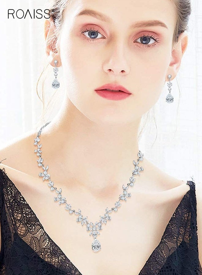 رويس مجموعة مجوهرات زفاف نسائية أنيقة من الألماس على شكل دمعة، مكونة من ثلاث قطع خفيفة الوزن، أقراط، سوار، وقلادة على شكل دمعة، فساتين زفاف، مثالية لحفلات الزفاف - Image 3
