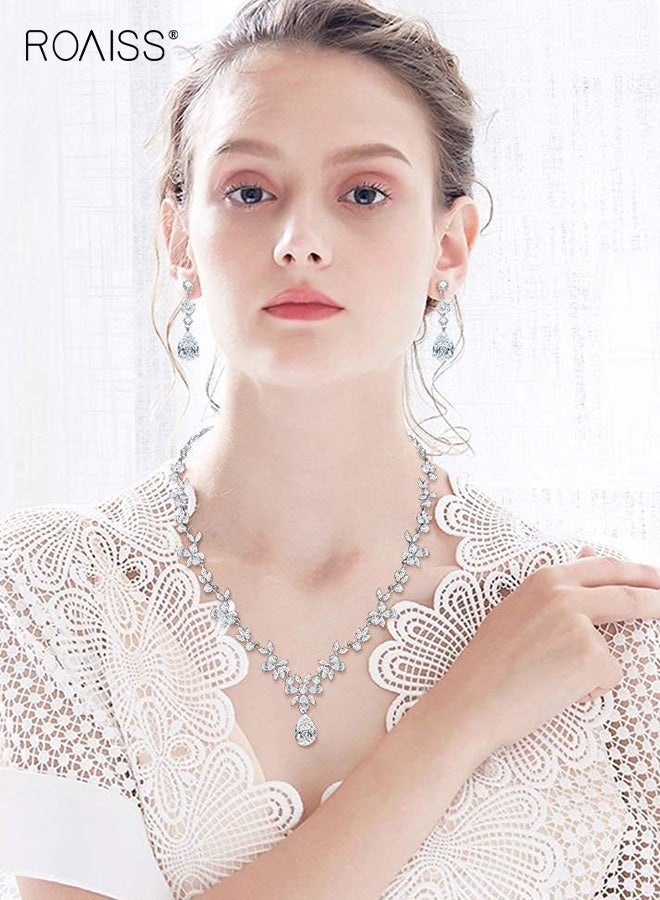 رويس مجموعة مجوهرات زفاف نسائية أنيقة من الألماس على شكل دمعة، مكونة من ثلاث قطع خفيفة الوزن، أقراط، سوار، وقلادة على شكل دمعة، فساتين زفاف، مثالية لحفلات الزفاف - Image 4