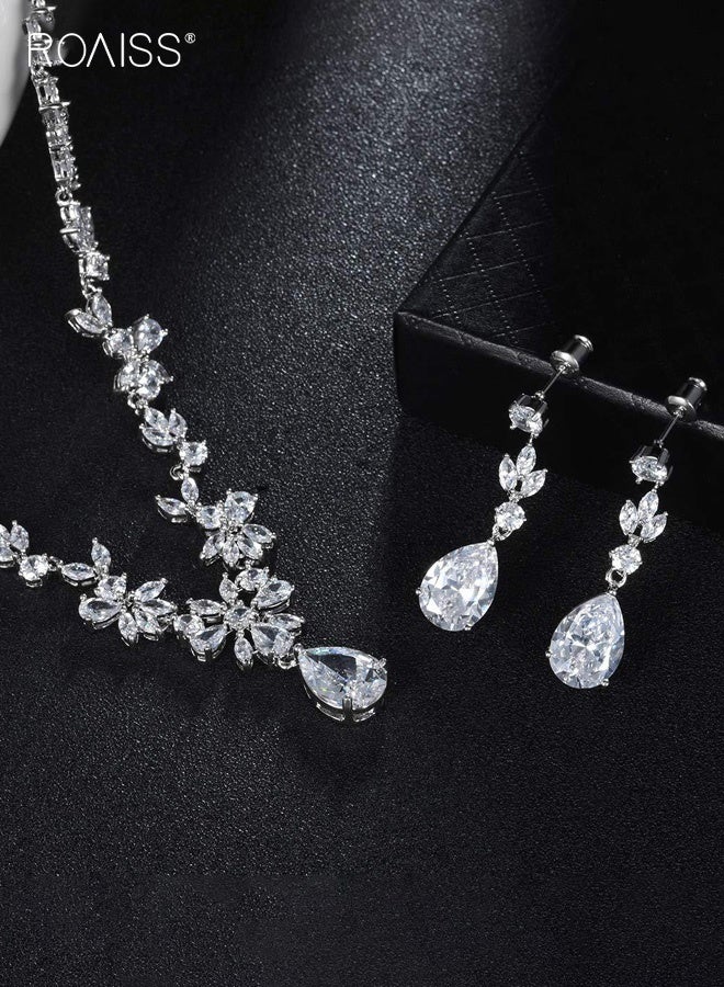 رويس مجموعة مجوهرات زفاف نسائية أنيقة من الألماس على شكل دمعة، مكونة من ثلاث قطع خفيفة الوزن، أقراط، سوار، وقلادة على شكل دمعة، فساتين زفاف، مثالية لحفلات الزفاف - Image 2
