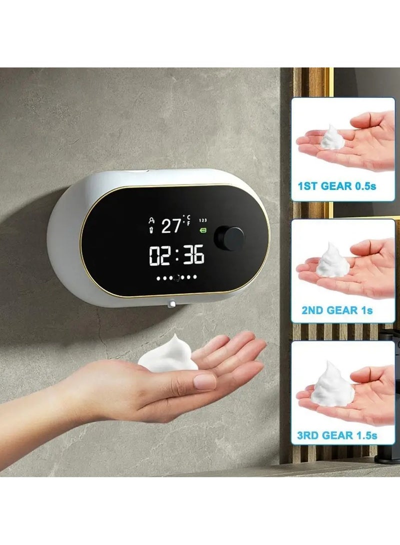 AROAQ Soap Dispenser, 450ml Wall Mount Foam Soap Dispenser, Rechargeable Touchless Automatic Hand Sanitizer With Temperature Display, Creative Liquid Foam Soap Dispenser For Bathroom, (White)  - Image 5
