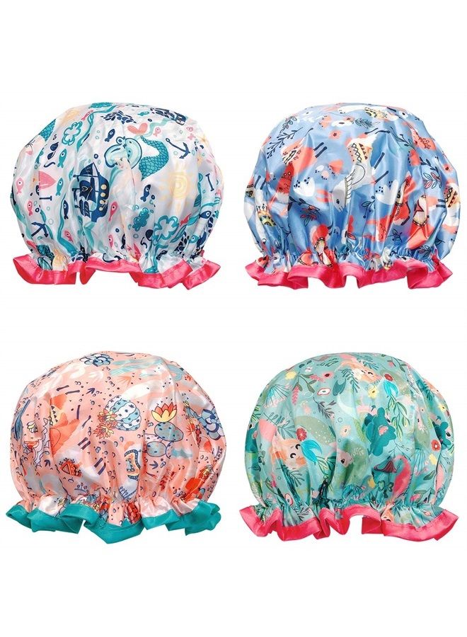 ® Stylish Double Layer Waterproof Shower Caps (Set of 4), Llamas & Ocean Fun
