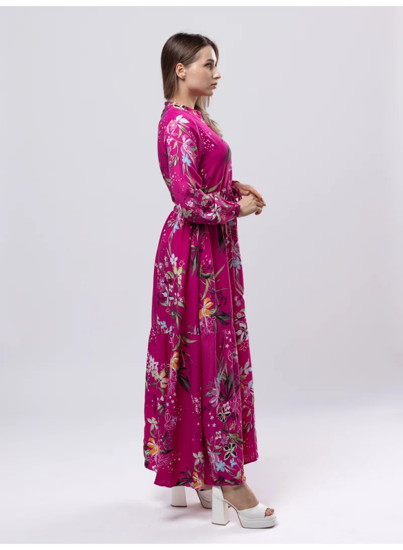 Fashonara Fuchsia Cotton Fuschia Pink Long Sleeved Full Length Dress for Women | Best Price UAE