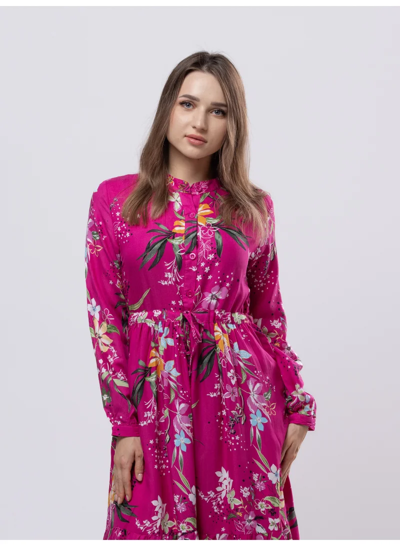 فاشونارا فستان قطني باللون الفوشيا الوردي بأكمام طويلة وطول كامل