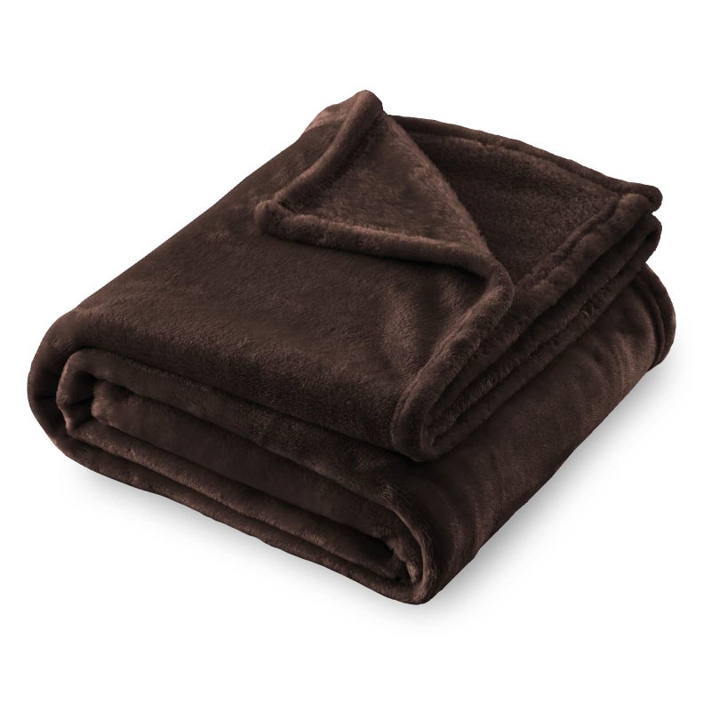 SOCHOW Flannel Fleece Blanket Queen Size All Season Lightweight Super Soft Cozy Blanket for Bed or Couch Brown 90inch X90