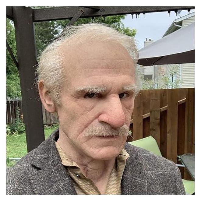 قناع هالوين واقعي لرجل مسن، قناع رأس ملون للرجل الصلع، قناع وجه واقعي لاحتفالات هالوين وكوسبلاي، غطاء رأس من اللاتكس على شكل جد مسن مع شعر مستعار، قناع لاتكس واقعي - Image 1