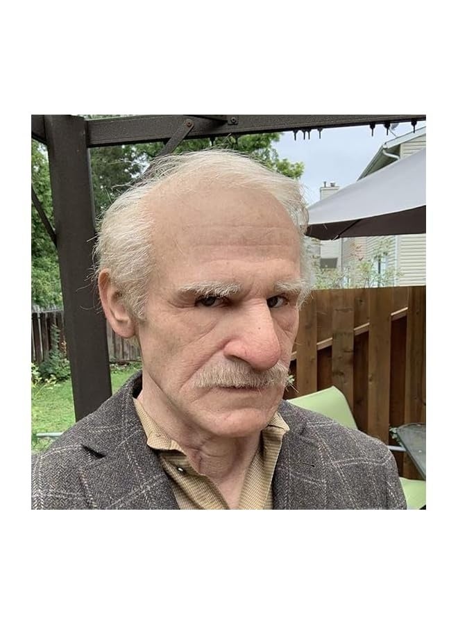Halloween Realistic Old Man Mask Bald Man Latex Mask Realistic Face Mask Halloween Party Cosplay Party Costume Mask, Old Grandpa Shaped Latex Headgear with Wig, Realistic Latex Mask  - Image 1