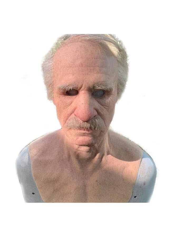 Halloween Realistic Old Man Mask Bald Man Latex Mask Realistic Face Mask Halloween Party Cosplay Party Costume Mask, Old Grandpa Shaped Latex Headgear with Wig, Realistic Latex Mask  - Image 5