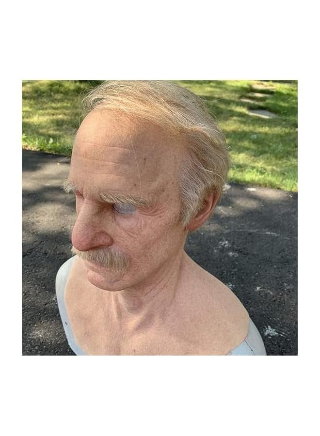 Halloween Realistic Old Man Mask Bald Man Latex Mask Realistic Face Mask Halloween Party Cosplay Party Costume Mask, Old Grandpa Shaped Latex Headgear with Wig, Realistic Latex Mask  - Image 4