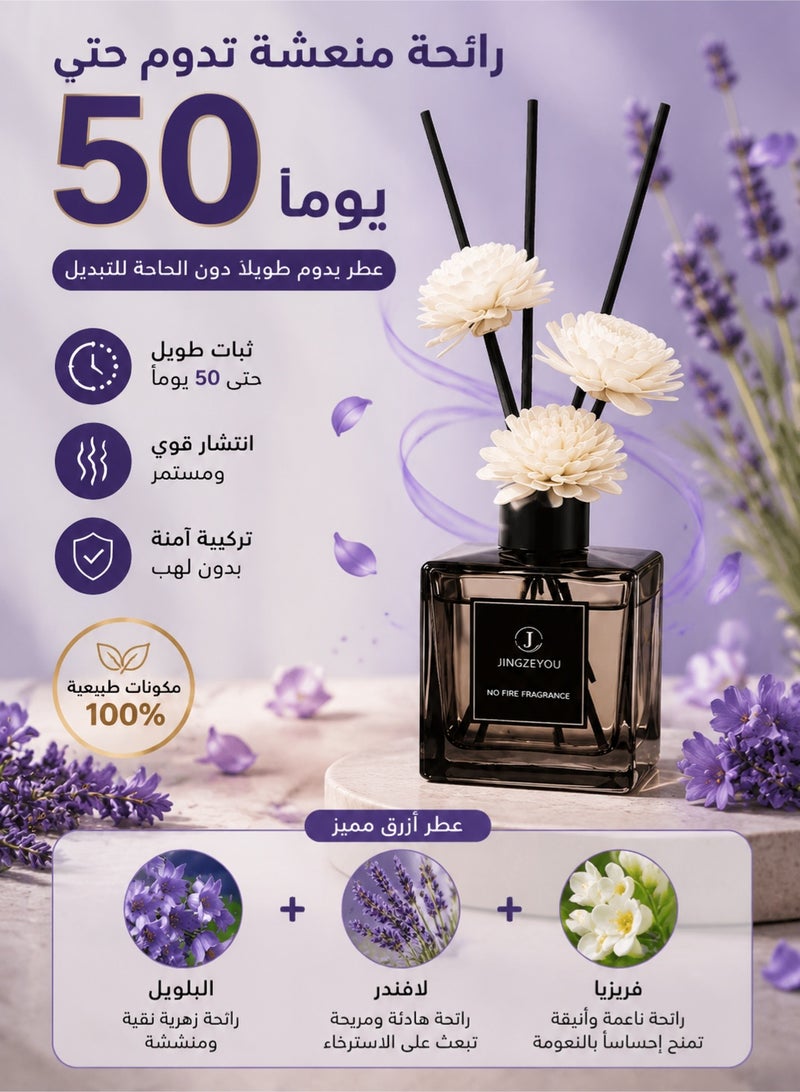 Merrystick 50ml Scent Diffuser, Bluebell Lavender Freesia Diffuser Set, Aromatherapy Air Fresheners, 50 Days Lasting & Strong Aroma - Home Fragrance Diffuser for Bedroom Bathroom Office (Lavender) - Image 2