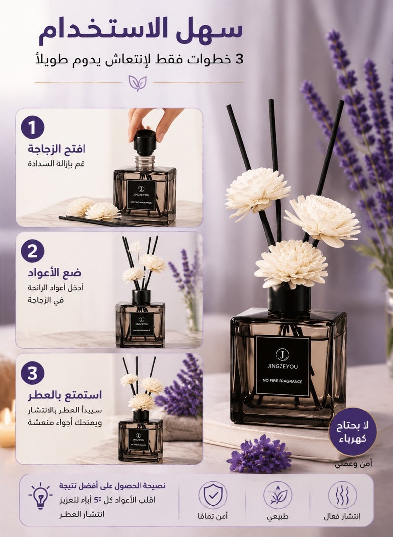 Merrystick 50ml Scent Diffuser, Bluebell Lavender Freesia Diffuser Set, Aromatherapy Air Fresheners, 50 Days Lasting & Strong Aroma - Home Fragrance Diffuser for Bedroom Bathroom Office (Lavender) - Image 3